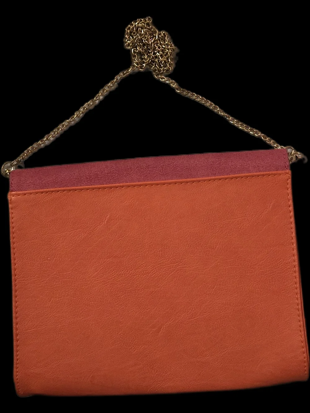 Pureology Thin Colorblock Pink and Orange Chain Cross-Body Bag 7x8.5 Good Cond.